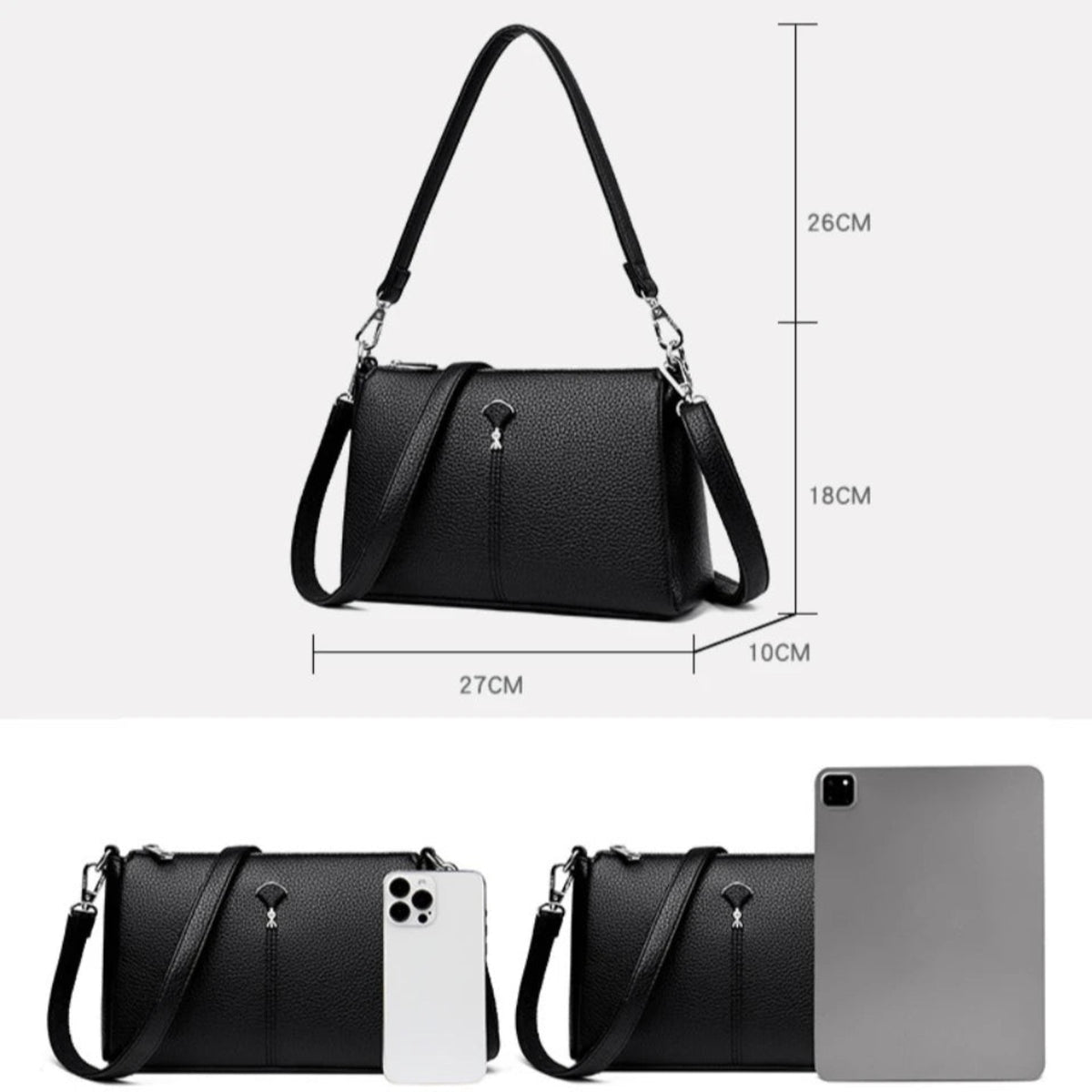 Genuine Leather Three-Layer Crossbody Shoulder Bag