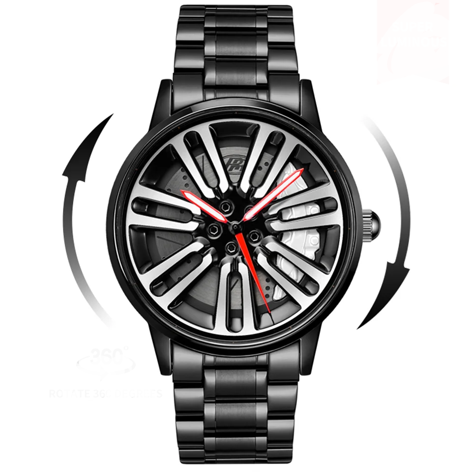 3D Car Rim Quartz Watch for Men – Rotating Sport Dial