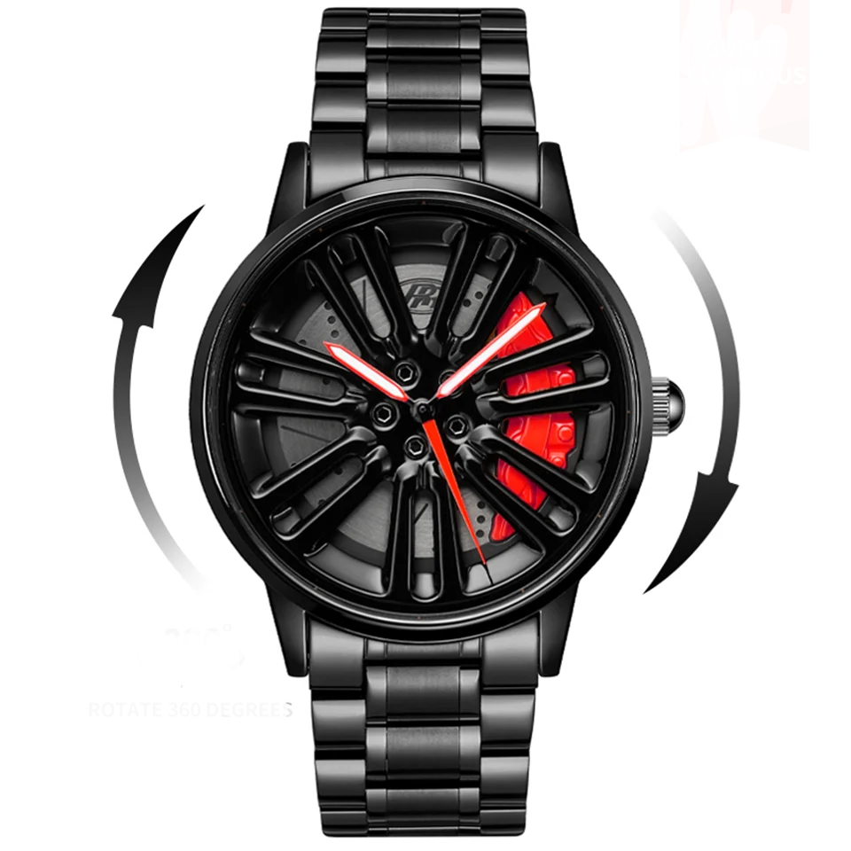 3D Car Rim Quartz Watch for Men – Rotating Sport Dial