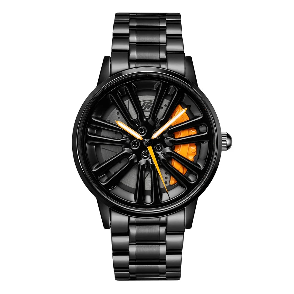 3D Car Rim Quartz Watch for Men – Rotating Sport Dial