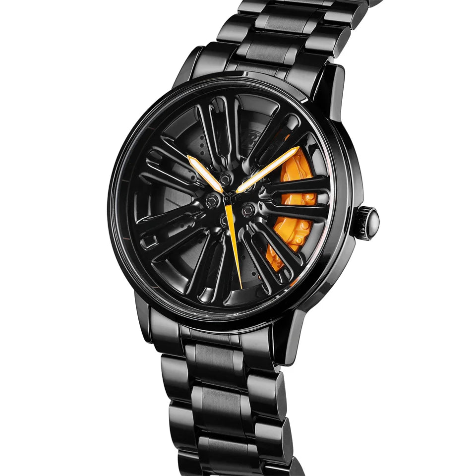 3D Car Rim Quartz Watch for Men – Rotating Sport Dial