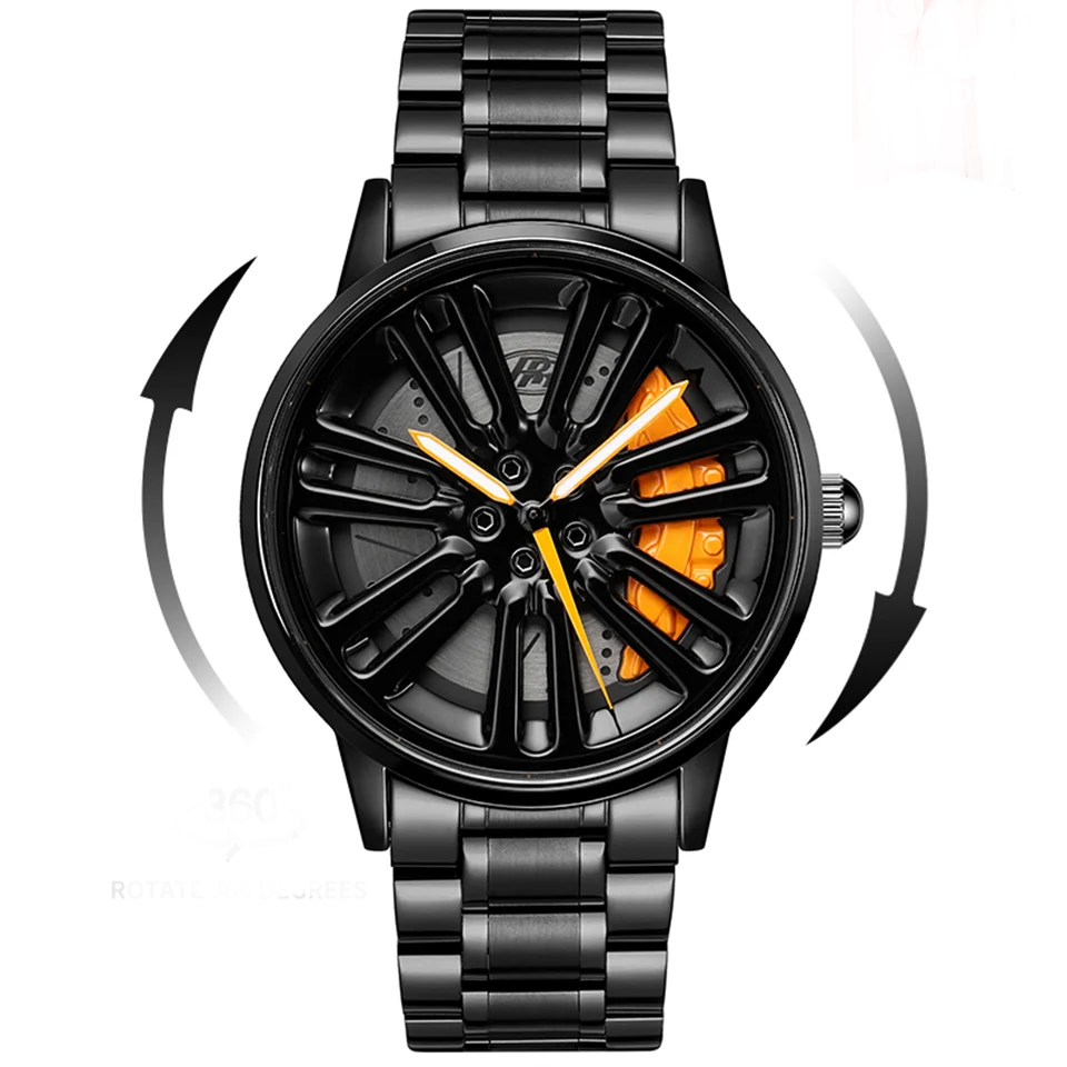 3D Car Rim Quartz Watch for Men – Rotating Sport Dial