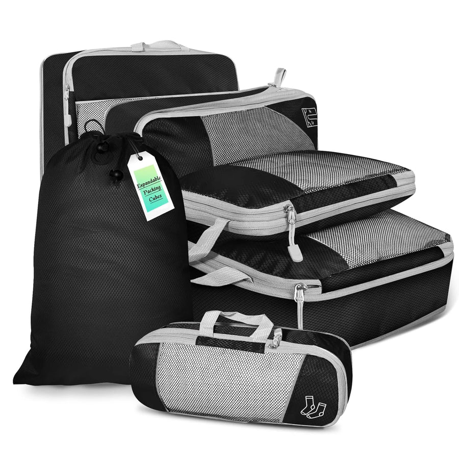 6-Piece Compression Packing Cube Set with Shoe Bag in Black / Total 6PCS Set – product image 1