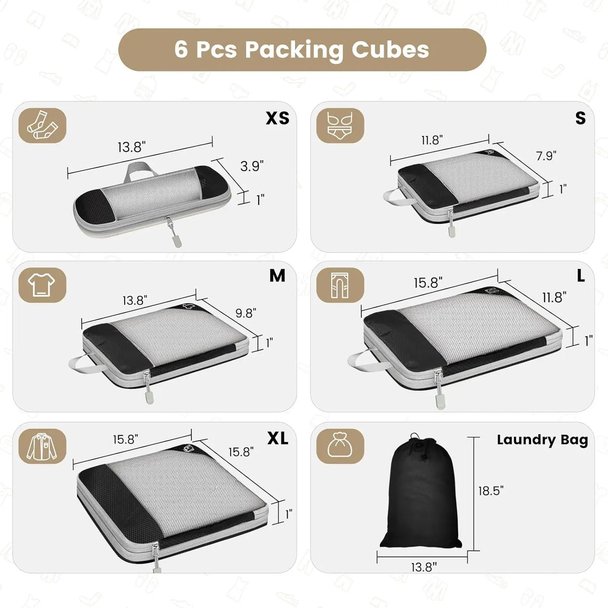 6-Piece Compression Packing Cube Set with Shoe Bag – product image 3