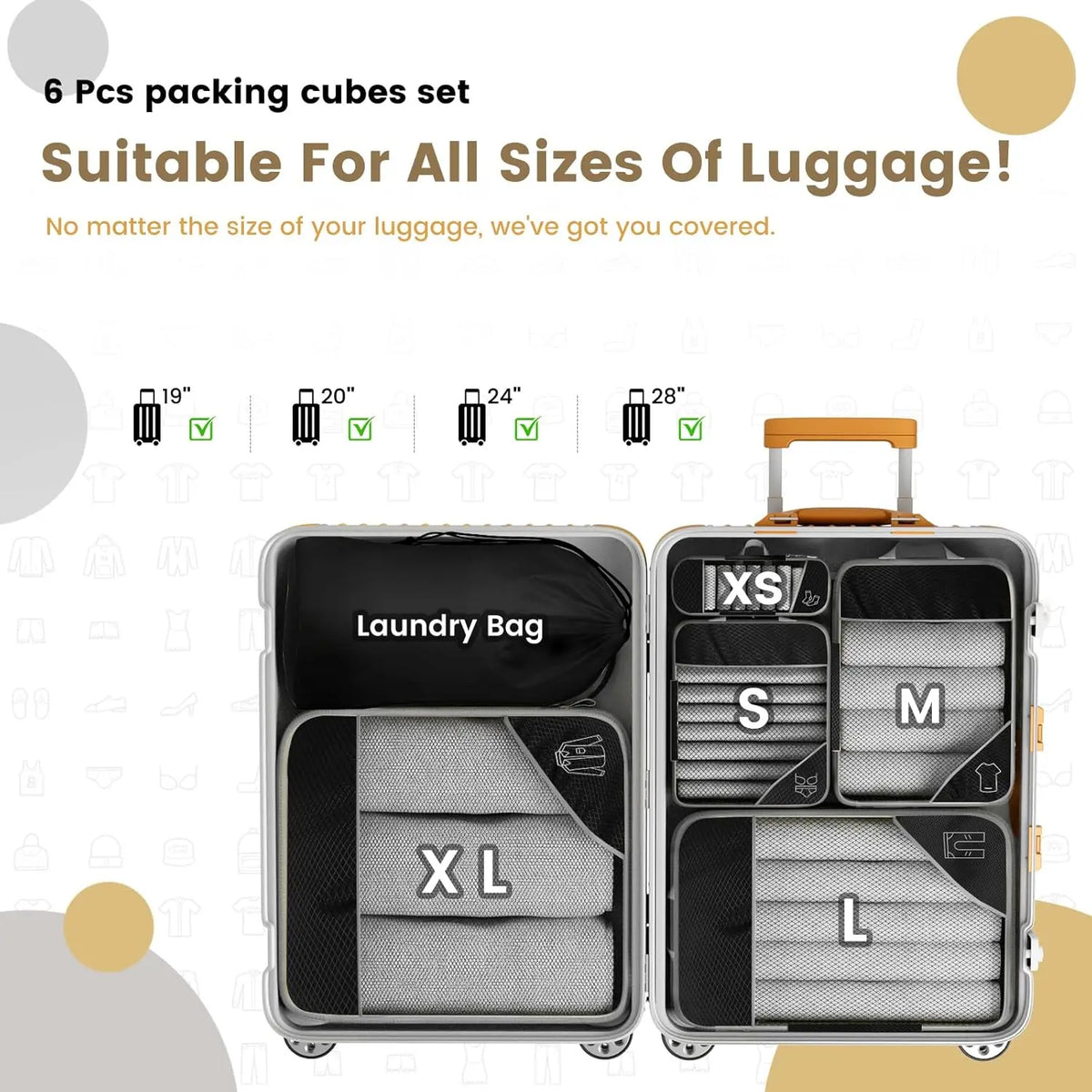 6-Piece Compression Packing Cube Set with Shoe Bag – product image 4