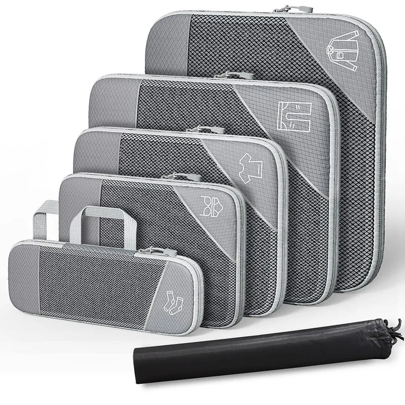 6-Piece Compression Packing Cube Set with Shoe Bag in Grey / Total 6PCS Set – product image 9