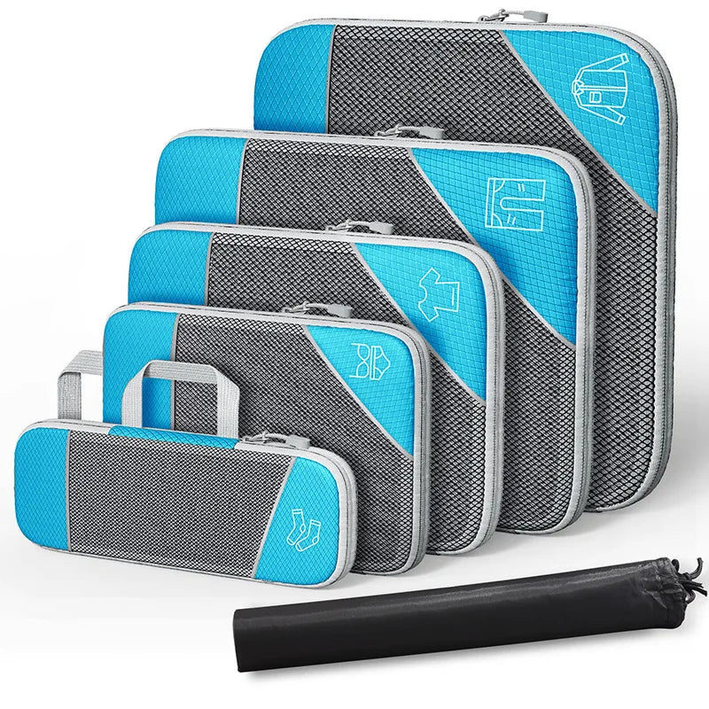 6-Piece Compression Packing Cube Set with Shoe Bag in Blue / Total 6PCS Set – product image 10