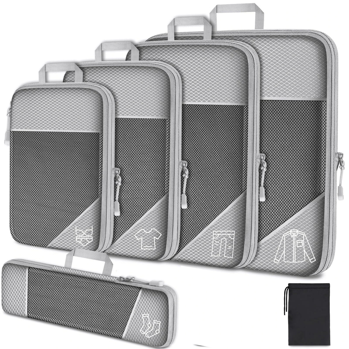 6-Piece Compression Packing Cube Set with Shoe Bag in Grey a / Total 6PCS Set – product image 13