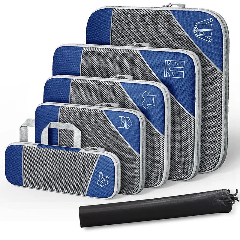 6-Piece Compression Packing Cube Set with Shoe Bag in Navy blue / Total 6PCS Set – product image 18