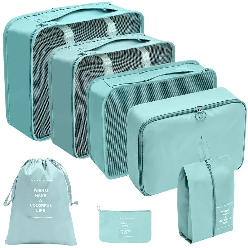 7/8/9/10 Pcs Set Travel Organizer Storage Bags Suitcase Packing Cubes Set Cases Portable Luggage Clothes Shoe Tidy Pouch Folding Smash Price Shop