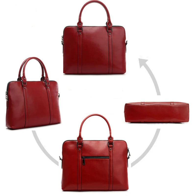 New 100% Genuine Leather Briefcase For Woman 14 15.6 inch Laptop Bag Women's Business Tote Office Ladies Shoulder Messenger Bags