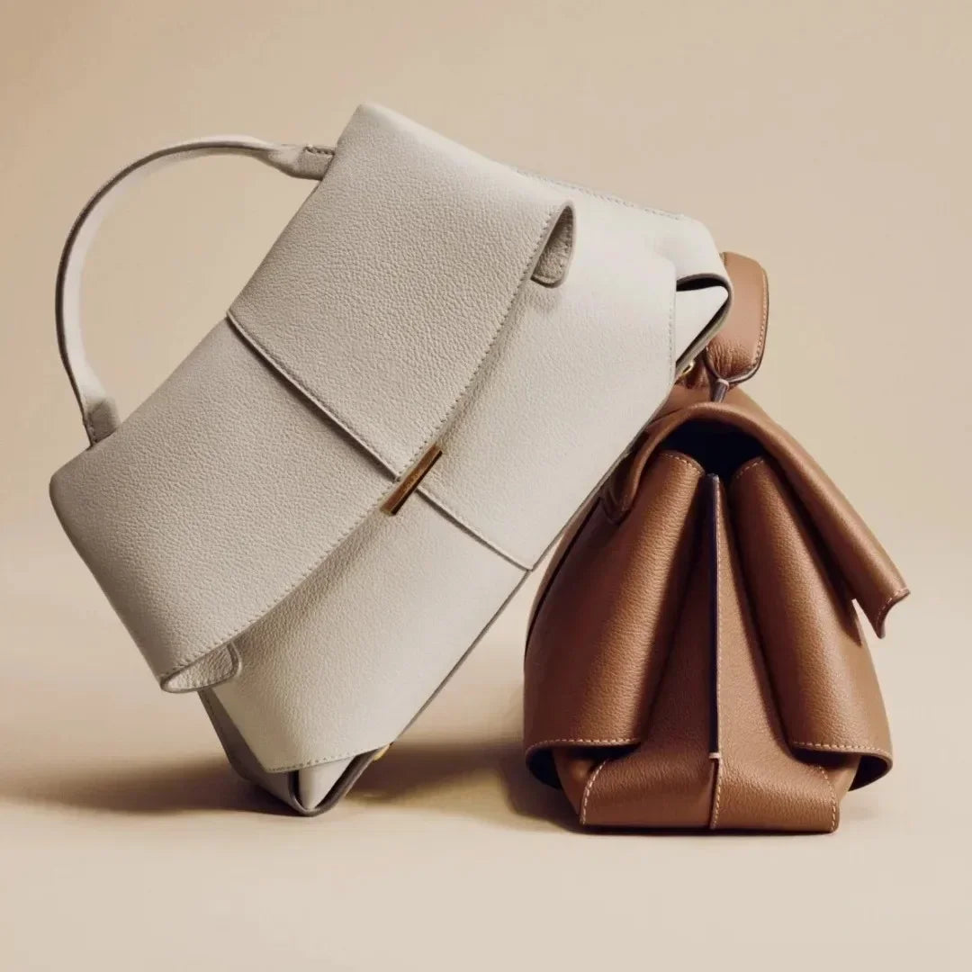 Genuine Leather Pleated Tote Bag for Women