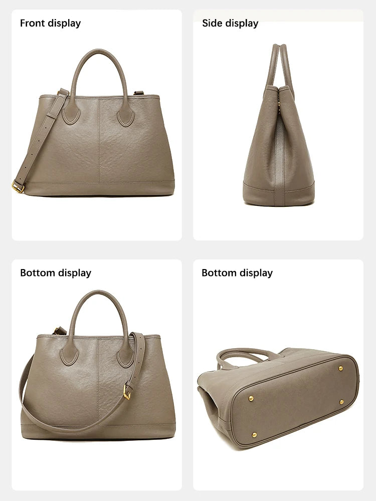 ZENCY Genuine Leather Vintage Work Tote Bag