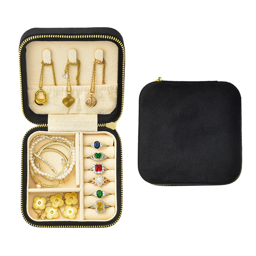 TAIMY Luxury Velvet Jewelry Box Mini Portable Travel Personalise Custom Logo Jewellery Box Square Ring Earrings Storage Case