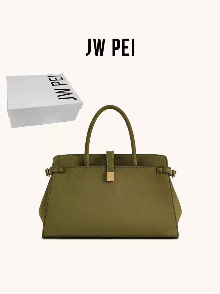 2026JW PEI Saige Briefcase in Faux Suede, Large Capacity Work Tote & Crossbody Bag for Women, Retro Multi-Functional Commuter