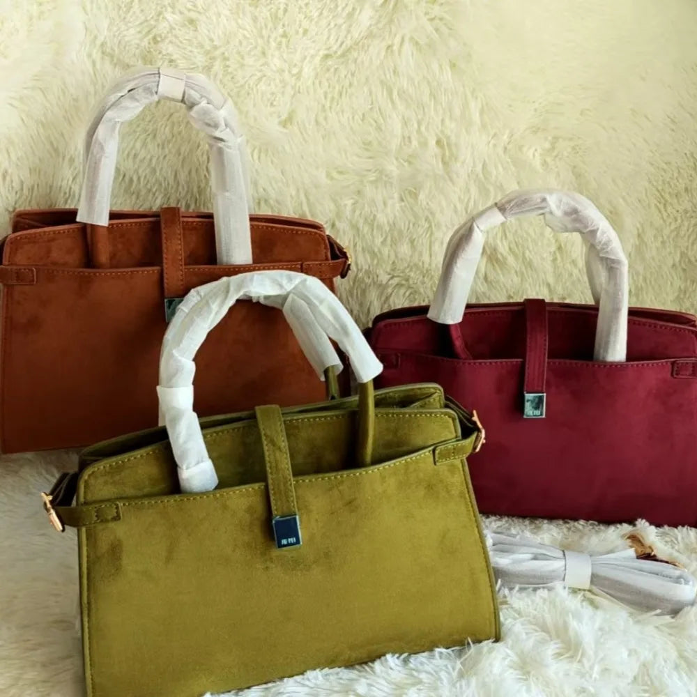 2026JW PEI Saige Briefcase in Faux Suede, Large Capacity Work Tote & Crossbody Bag for Women, Retro Multi-Functional Commuter