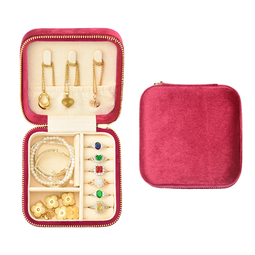 TAIMY Luxury Velvet Jewelry Box Mini Portable Travel Personalise Custom Logo Jewellery Box Square Ring Earrings Storage Case