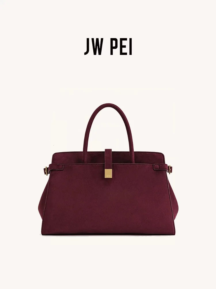 2026JW PEI Saige Briefcase in Faux Suede, Large Capacity Work Tote & Crossbody Bag for Women, Retro Multi-Functional Commuter
