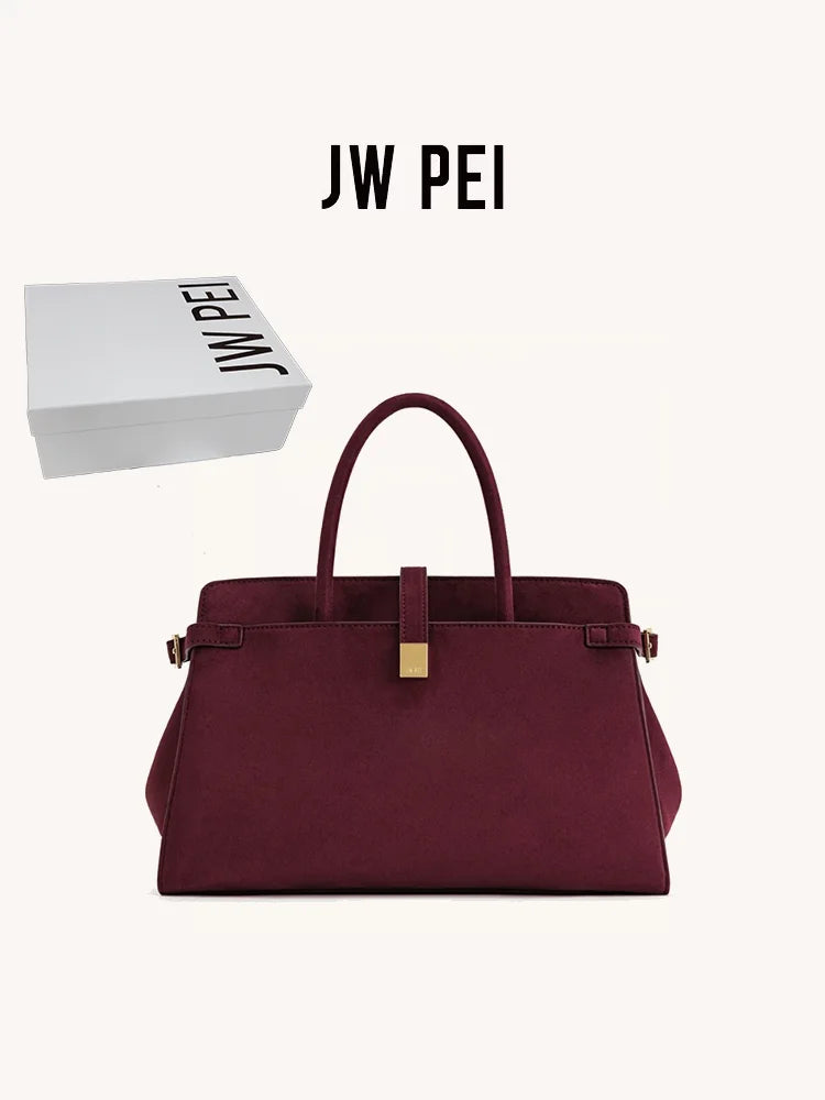 2026JW PEI Saige Briefcase in Faux Suede, Large Capacity Work Tote & Crossbody Bag for Women, Retro Multi-Functional Commuter