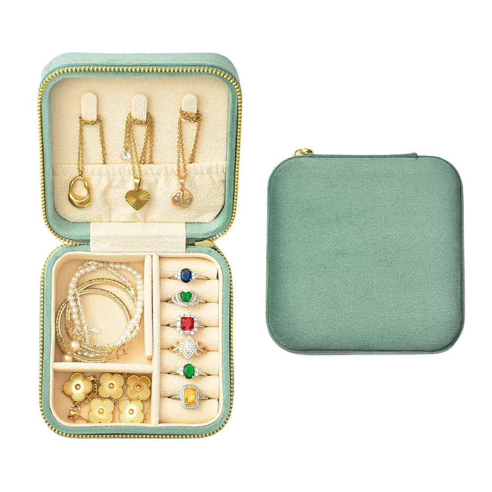 TAIMY Luxury Velvet Jewelry Box Mini Portable Travel Personalise Custom Logo Jewellery Box Square Ring Earrings Storage Case