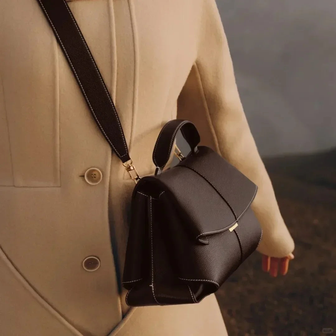 Genuine Leather Pleated Tote Bag for Women
