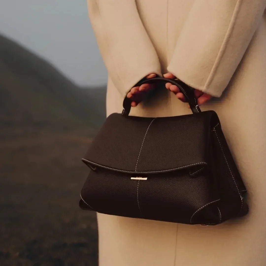 Genuine Leather Pleated Tote Bag for Women