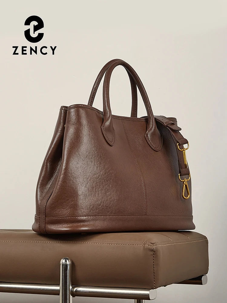 ZENCY Genuine Leather Vintage Work Tote Bag