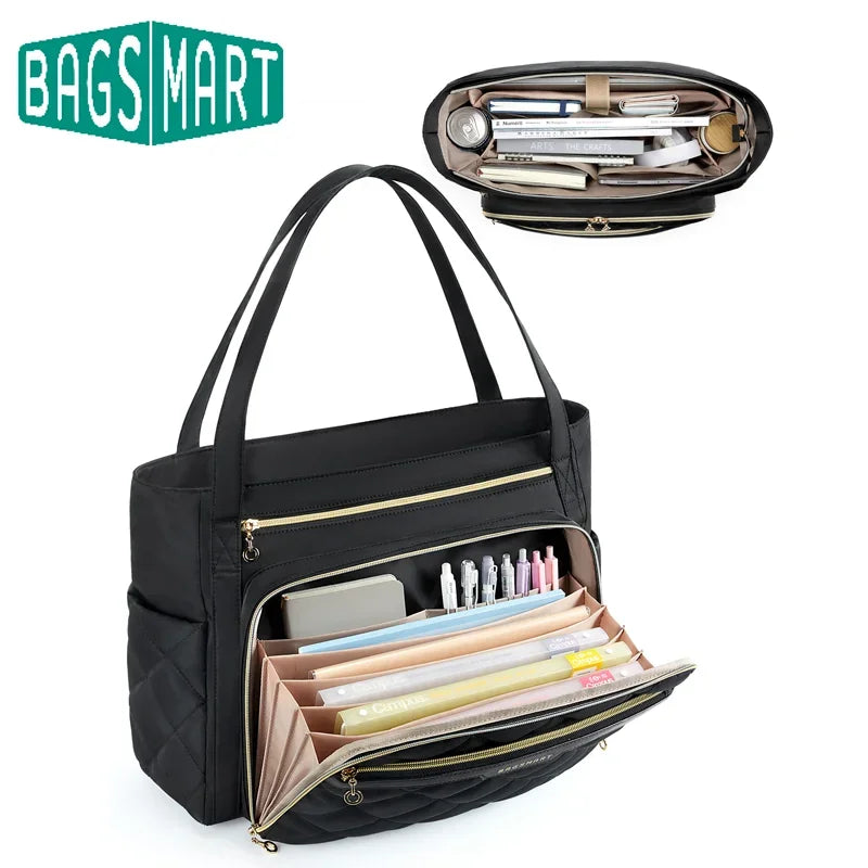 BAGSMART Tote Bag for Women 15.6 Inch Quilted Laptop Briefcase Professional Nurse Teacher Work Bags Office College Messenger