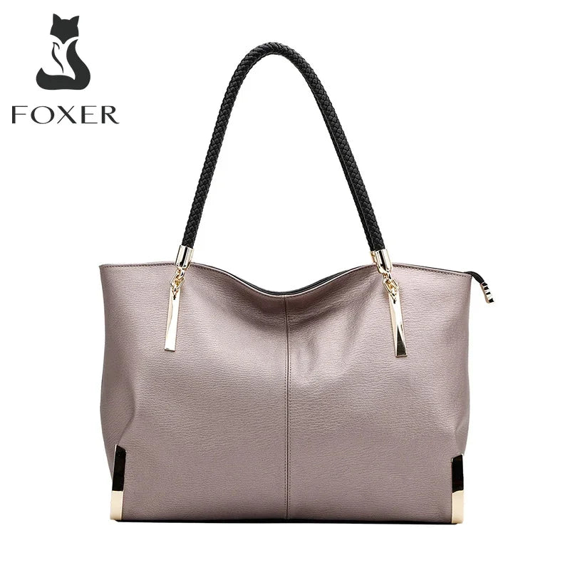 FOXER Split Leather Large Shoulder Tote Bag