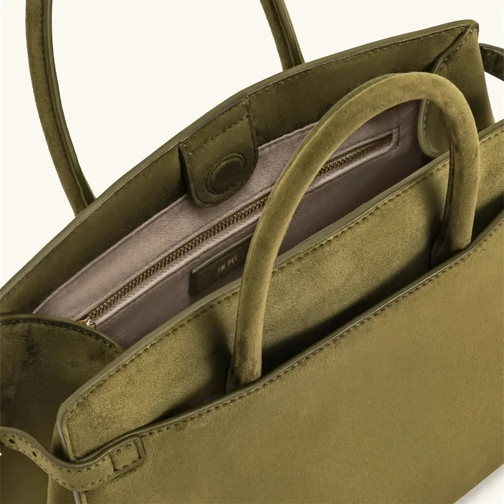 2026JW PEI Saige Briefcase in Faux Suede, Large Capacity Work Tote & Crossbody Bag for Women, Retro Multi-Functional Commuter