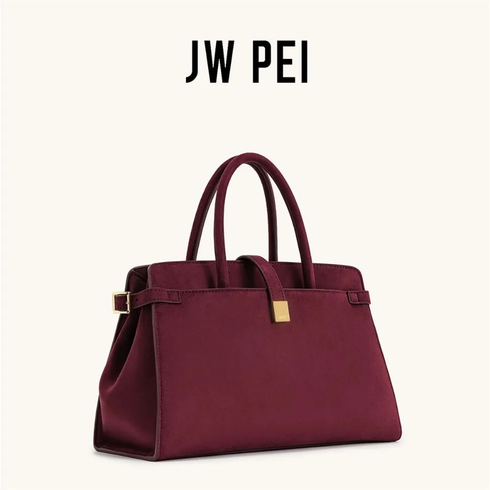 2026JW PEI Saige Briefcase in Faux Suede, Large Capacity Work Tote & Crossbody Bag for Women, Retro Multi-Functional Commuter