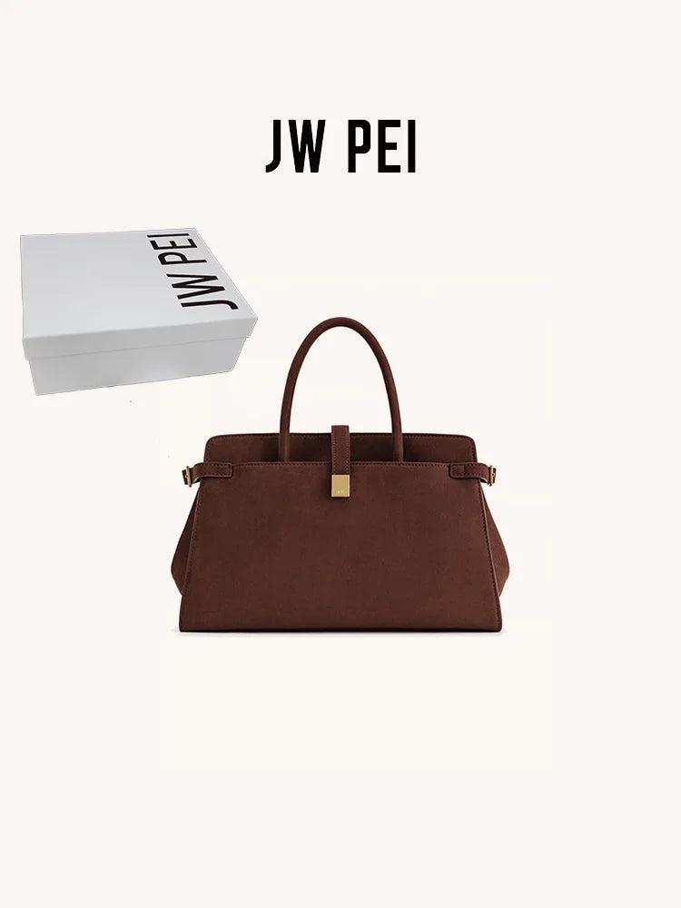2026JW PEI Saige Briefcase in Faux Suede, Large Capacity Work Tote & Crossbody Bag for Women, Retro Multi-Functional Commuter
