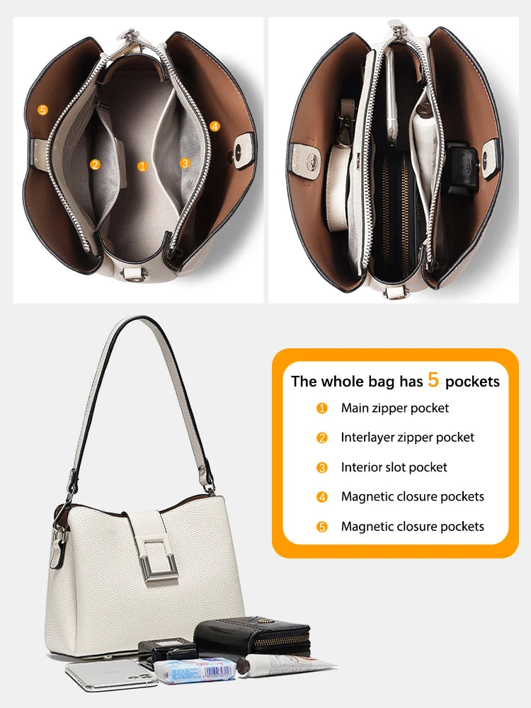 Zency Genuine Leather Bucket Shoulder Bag