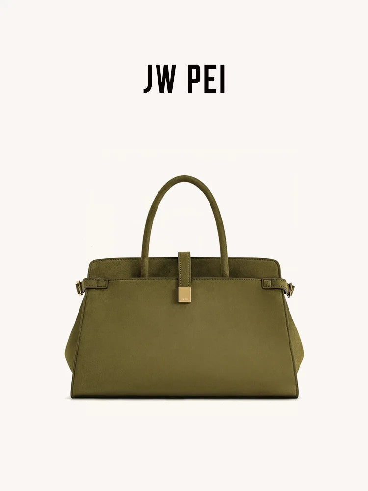 2026JW PEI Saige Briefcase in Faux Suede, Large Capacity Work Tote & Crossbody Bag for Women, Retro Multi-Functional Commuter