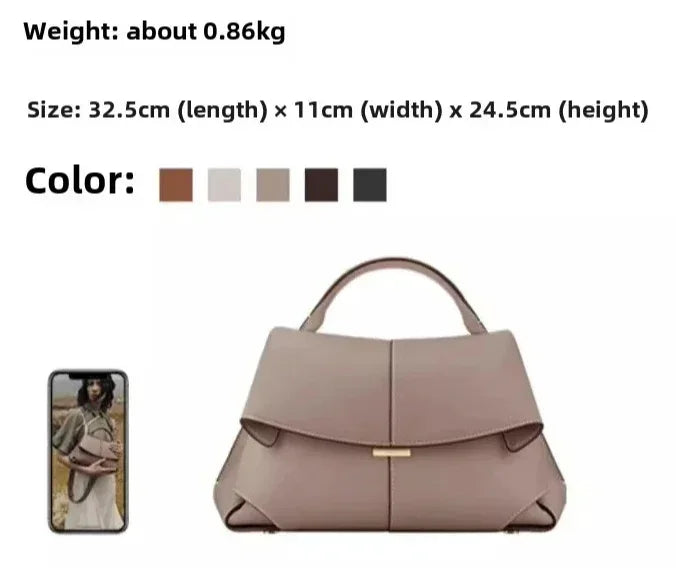 Genuine Leather Pleated Tote Bag for Women