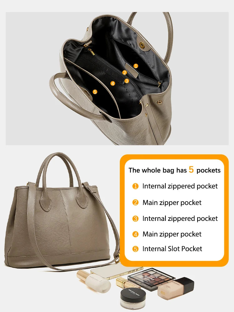 ZENCY Genuine Leather Vintage Work Tote Bag