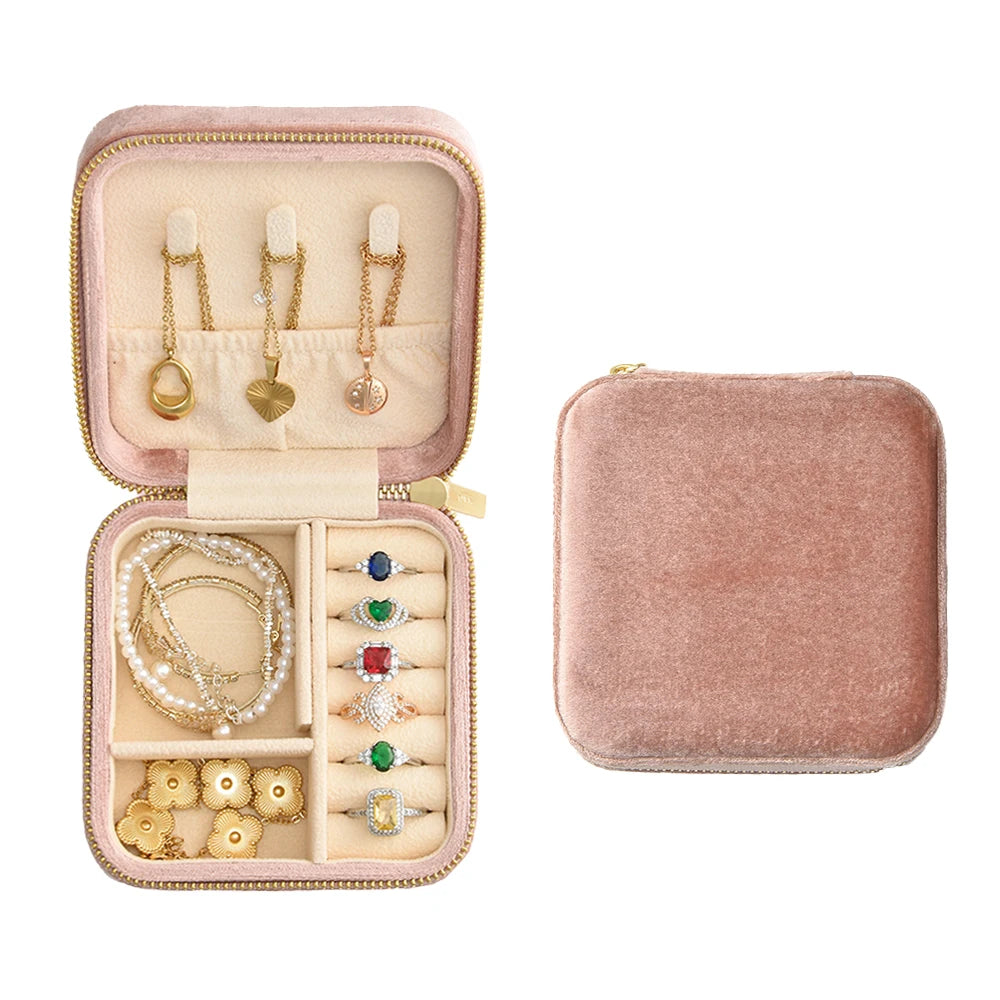 TAIMY Luxury Velvet Jewelry Box Mini Portable Travel Personalise Custom Logo Jewellery Box Square Ring Earrings Storage Case