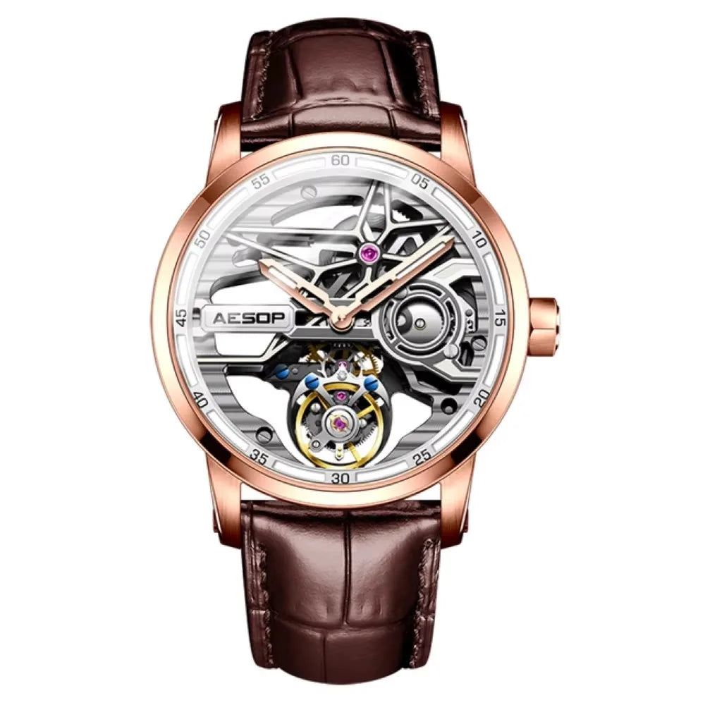 AESOP Tourbillon Skeleton Watch – Luxury Men's Mechanical Timepiece Smash Price Shop Men's Watch