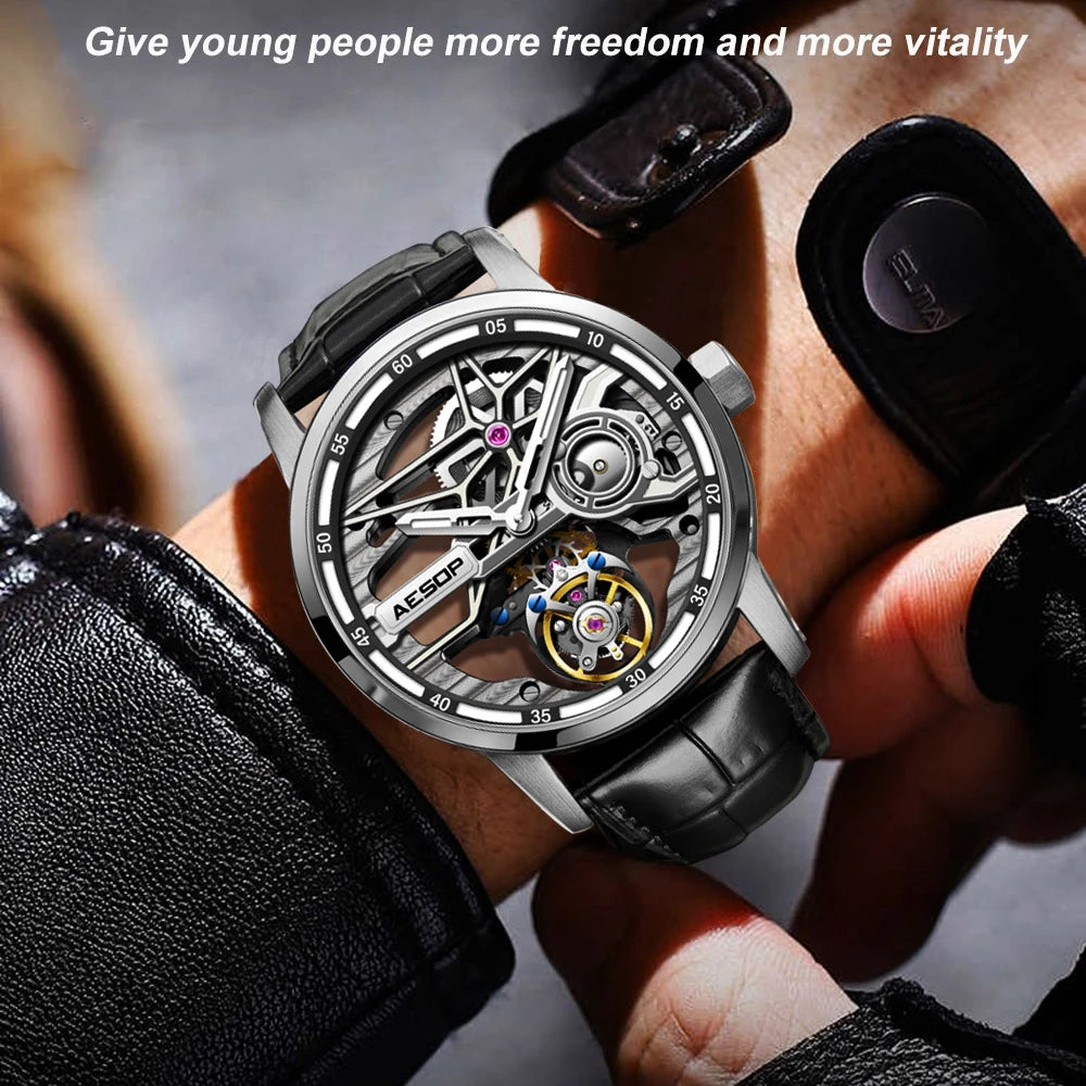 AESOP Tourbillon Skeleton Watch – Luxury Men's Mechanical Timepiece Smash Price Shop Men's Watch