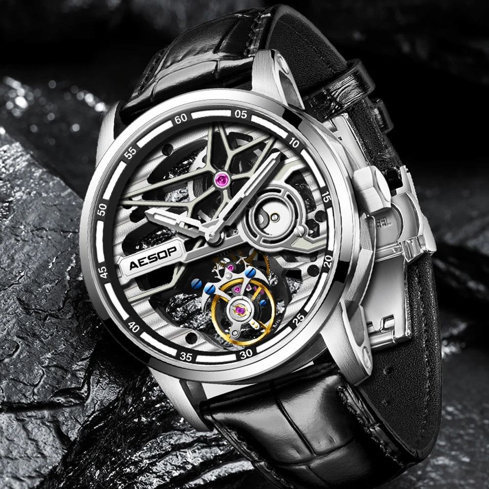 AESOP Tourbillon Skeleton Watch – Luxury Men's Mechanical Timepiece Smash Price Shop Men's Watch
