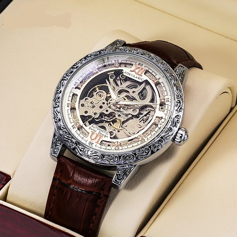 AOKULASIC Skeleton Automatic Watch for Men