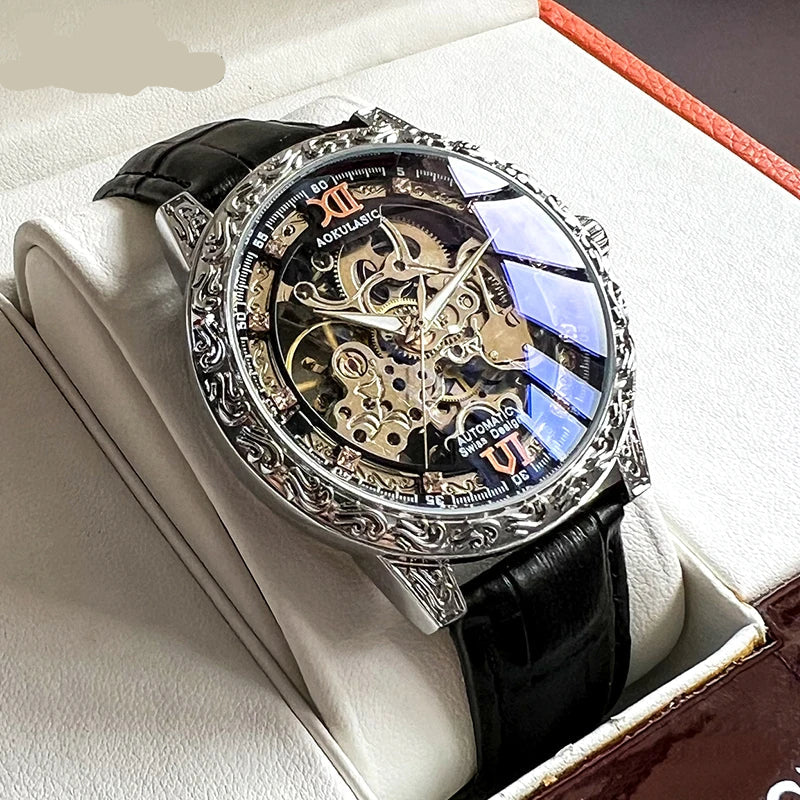 AOKULASIC Skeleton Automatic Watch for Men