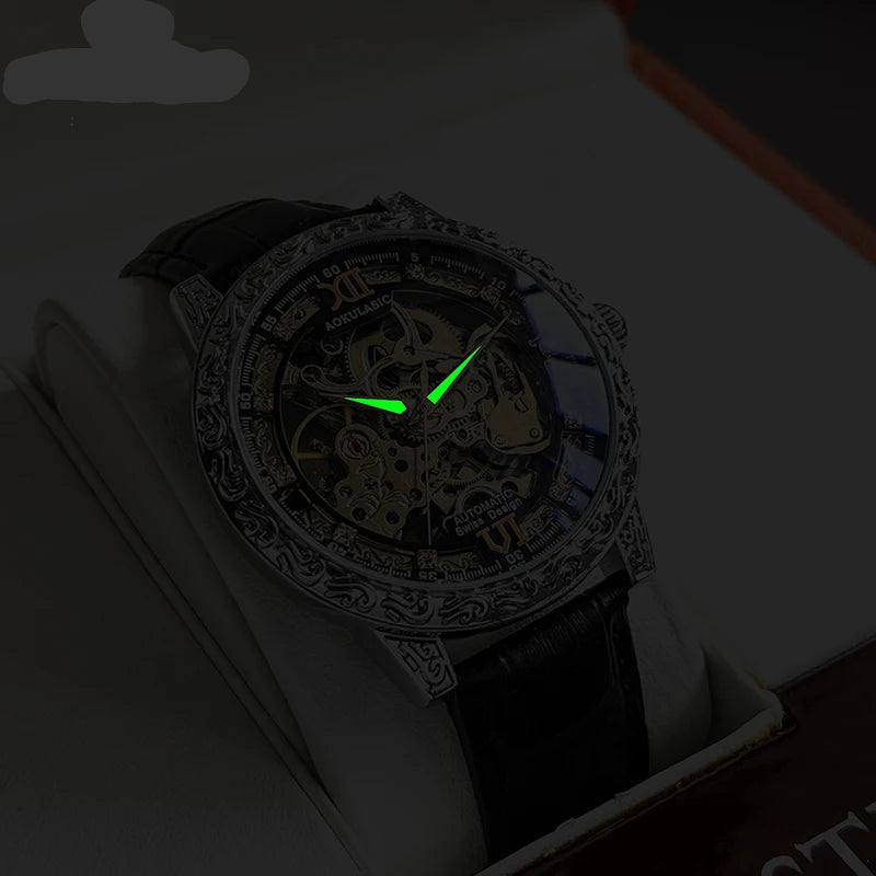 AOKULASIC Skeleton Automatic Watch for Men