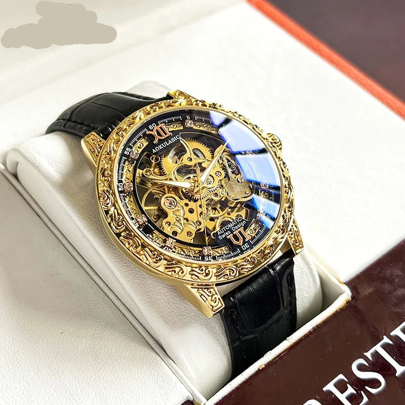 AOKULASIC Skeleton Automatic Watch for Men