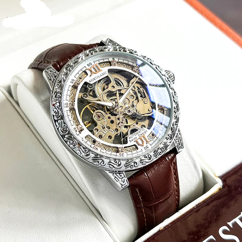AOKULASIC Skeleton Automatic Watch for Men