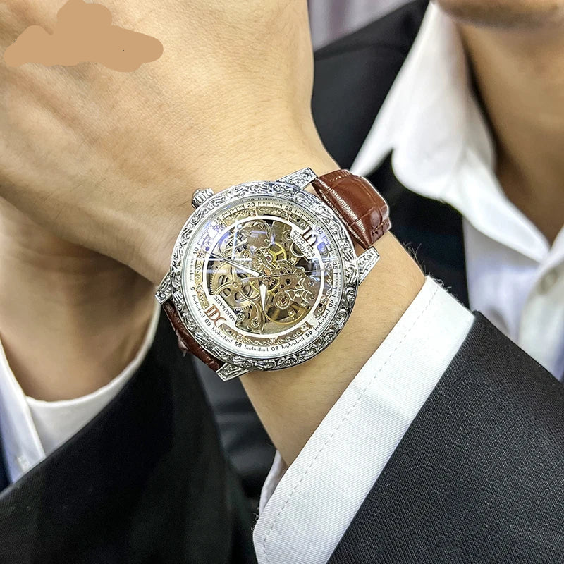 AOKULASIC Skeleton Automatic Watch for Men