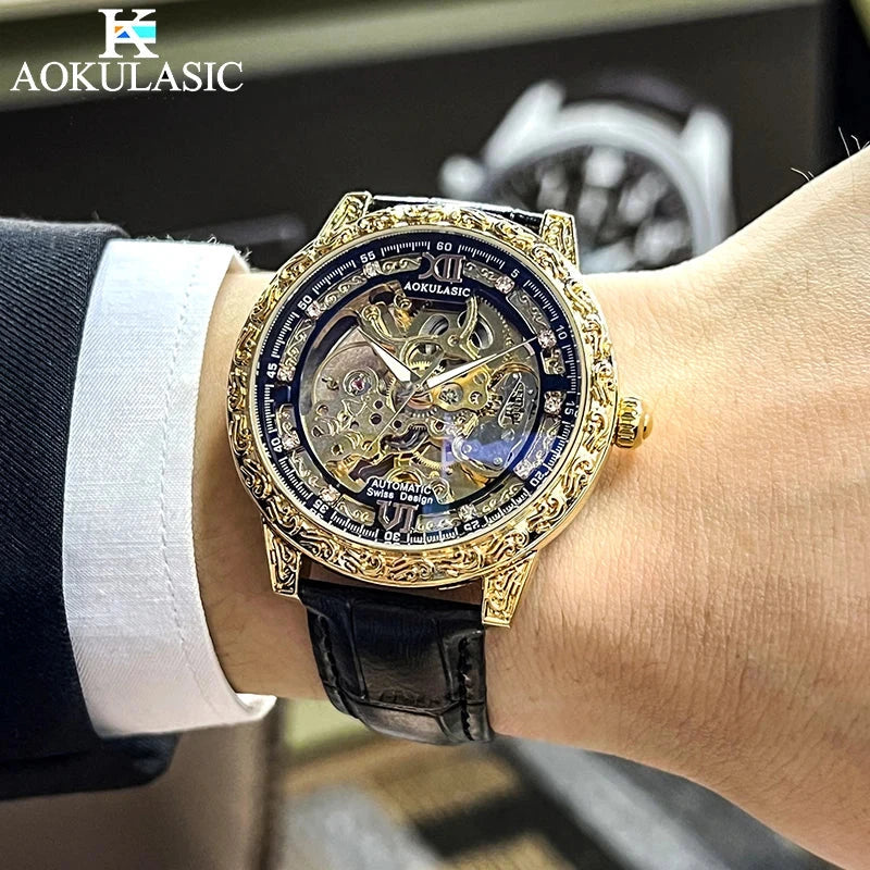 AOKULASIC Skeleton Automatic Watch for Men