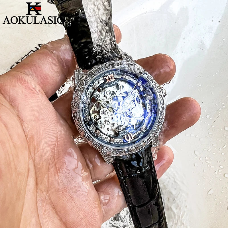 AOKULASIC Skeleton Automatic Watch for Men