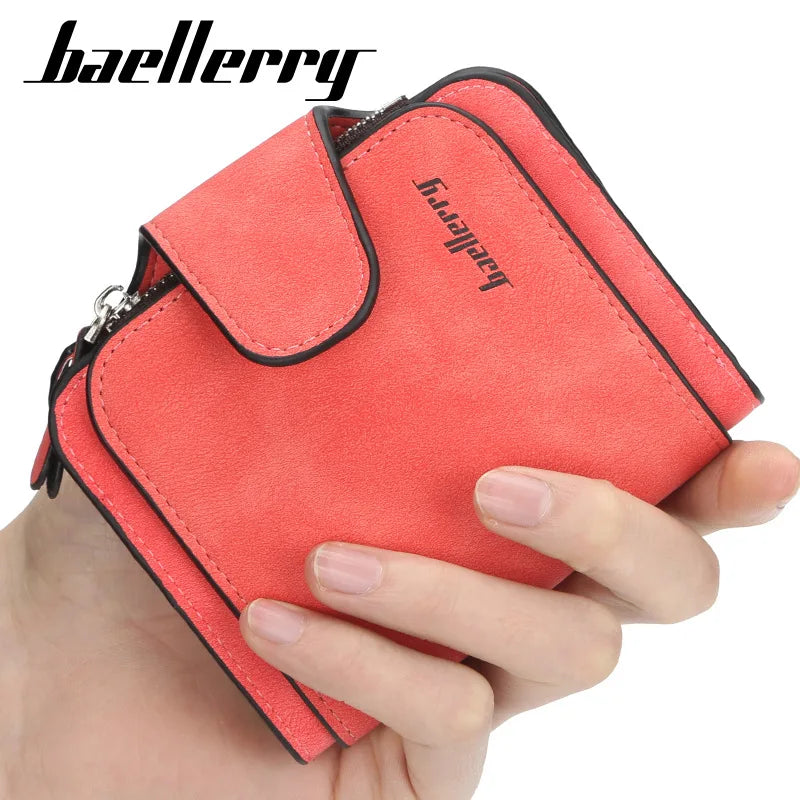 Baellerry Women's Fashion Short Wallet Multi-Card Holder Coin Purse with Buckle Abrasive Leather PU Zipper Smash Price Shop