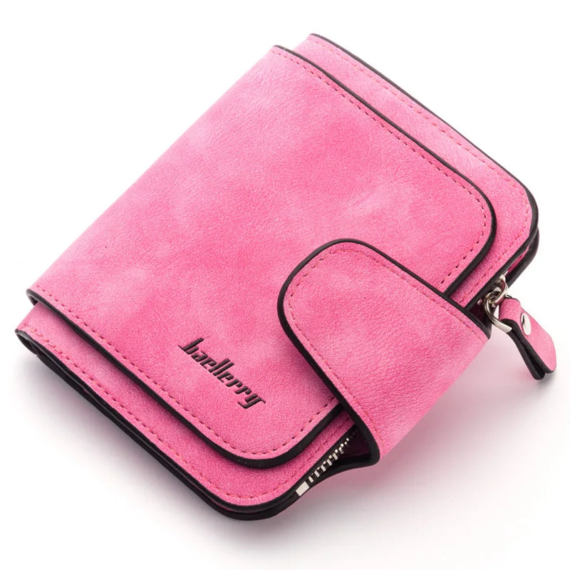 Baellerry Women's Fashion Short Wallet Multi-Card Holder Coin Purse with Buckle Abrasive Leather PU Zipper Smash Price Shop
